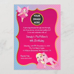 Rosa Prinsessan Pony Birthday Inbjudningar