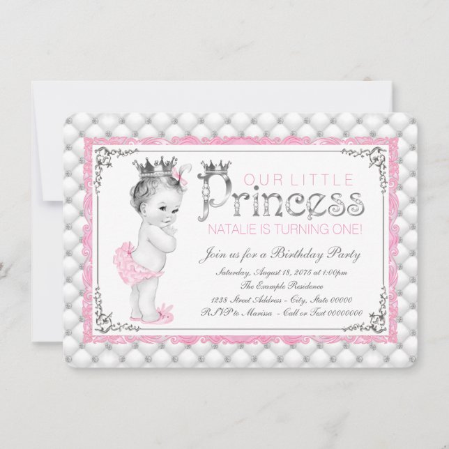 Rosa prinsessans första födelsedagsfest inbjudningar (Framsida)