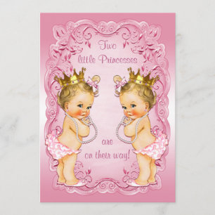 Rosa Prinsessans Twillingar med Pearls Baby Shower Inbjudningar