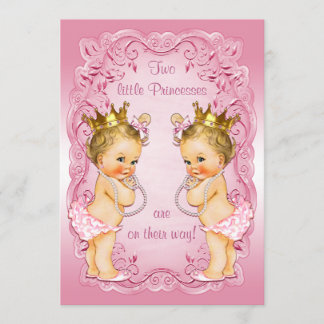 Rosa Prinsessans Twillingar med Pearls Baby Shower Inbjudningar