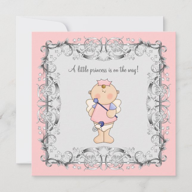 Rosa prinsessbabyflicka baby shower inbjudningar (Framsida)