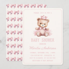 Rosa prinsessbjörn Babyflicka Bebis shower Inbjudningar