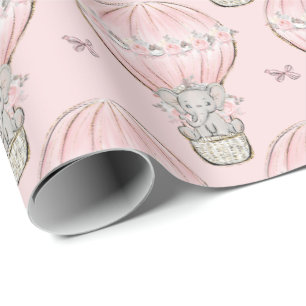Rosa prinsesselefant varmluftsballong presentpapper