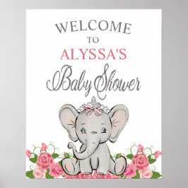 Rosa prinsesselefantskruv baby shower-välkomstskyl poster