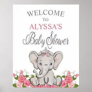 Rosa prinsesselefantskruv baby shower-välkomstskyl poster