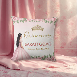 Rosa prinsessklänning guldtiara Quinceañera Kudde