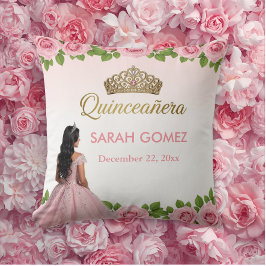 Rosa prinsessklänning guldtiara Quinceañera Kudde