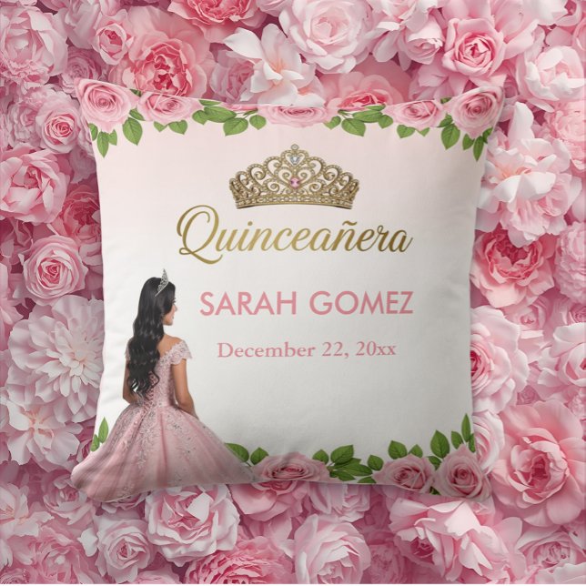 Rosa prinsessklänning guldtiara Quinceañera Kudde (Skapare uppladdad)