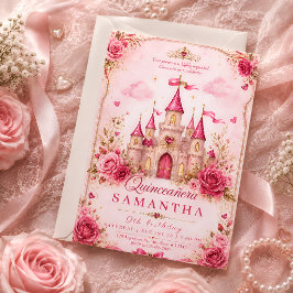 Rosa prinsesslott Quinceañera-inbjudan Inbjudningar