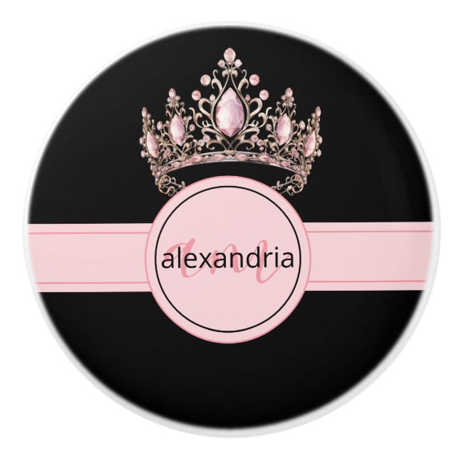 Rosa prinsessmonogram tiara kvinnlig keramisk knop knopp (Framsidan)