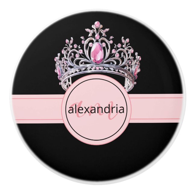 Rosa prinsessmonogram tiara kvinnlig keramisk knop knopp (Framsidan)