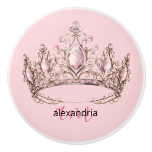 Rosa prinsessmonogram tiara kvinnlig keramisk knop knopp