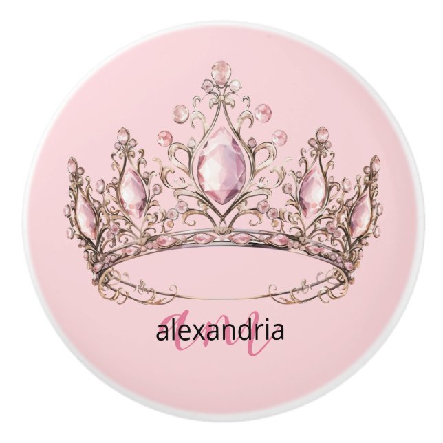 Rosa prinsessmonogram tiara kvinnlig keramisk knop knopp (Framsidan)