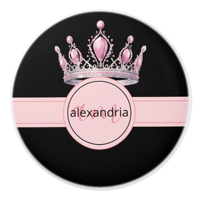 Rosa prinsessmonogram tiara kvinnlig keramisk knop knopp (Framsidan)
