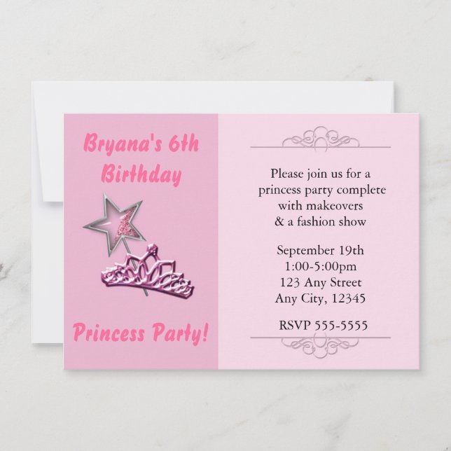 Rosa prinsessparty födelsedagsinbjudningar trollst inbjudningar (Framsida)