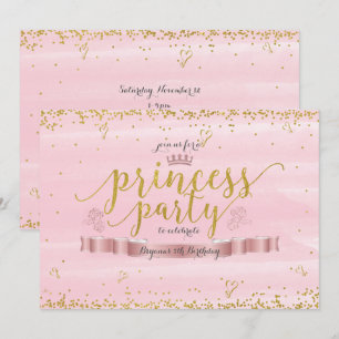 Rosa prinsessparty & guld födelsedagsinbjudningar inbjudningar
