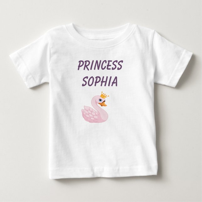 Rosa prinsesssvan på vit namn t shirt (Framsida)