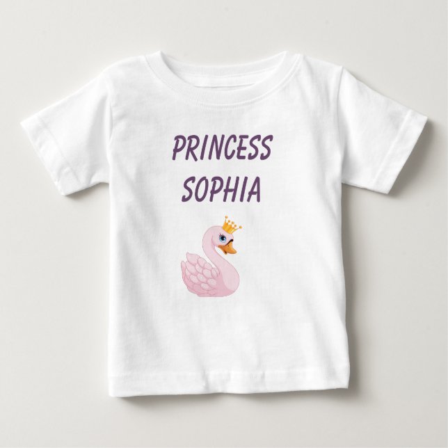 Rosa prinsesssvan på vit namnskylt t shirt (Framsida)