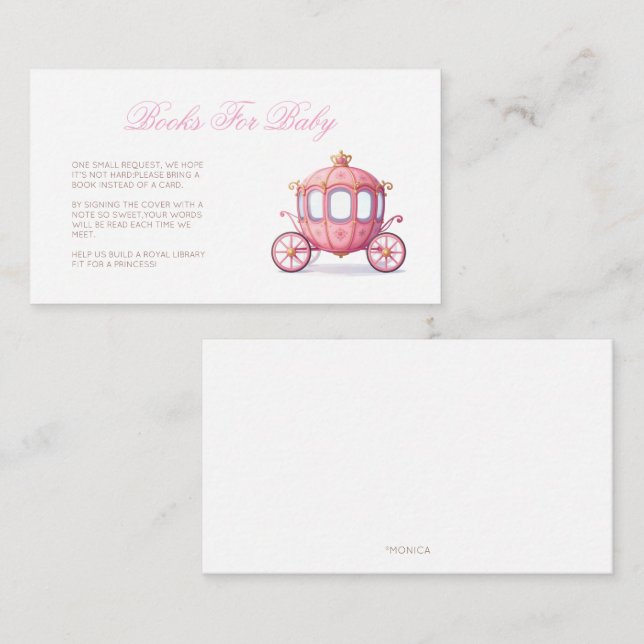 Rosa prinsessvagnsböcker för baby shower tilläggskort (Fram/baksida)
