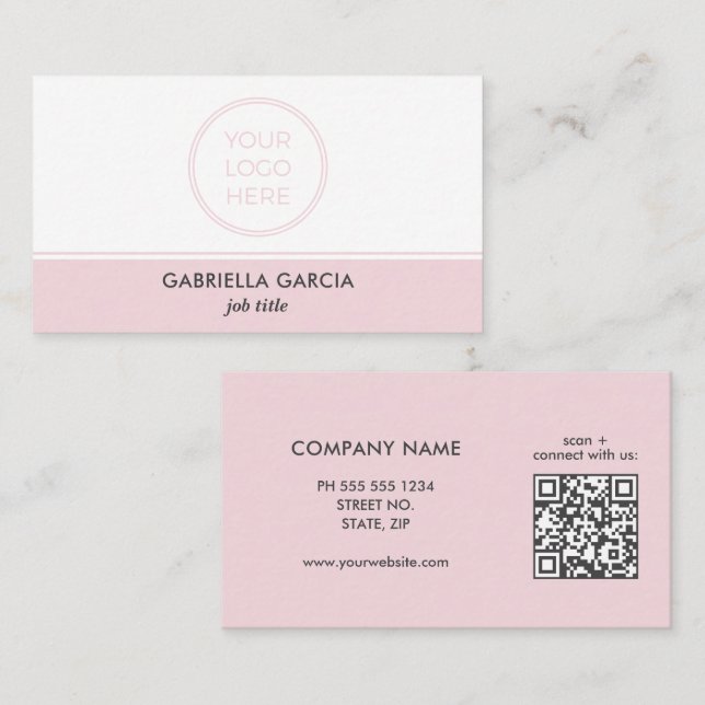 Rosa professionell enkel logotyp QR-kod Visitkort (Fram/baksida)
