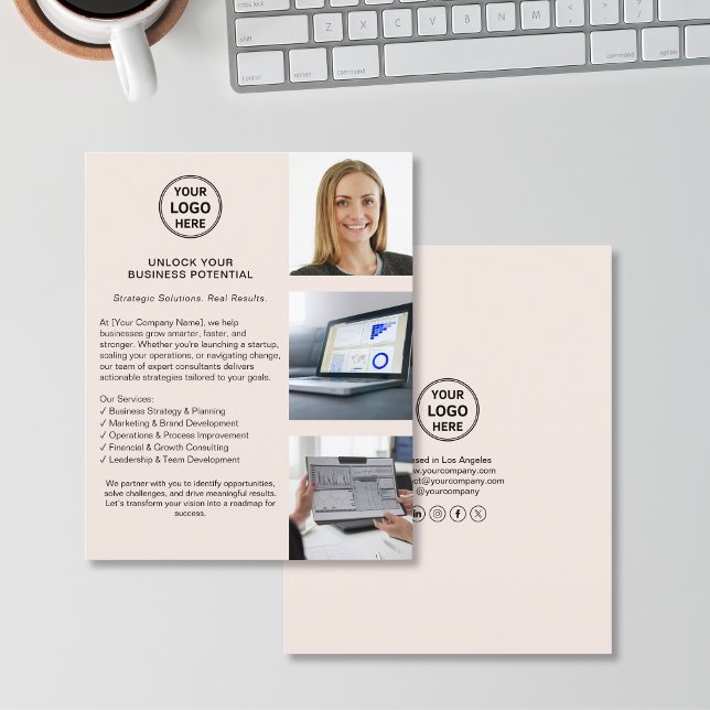  Rosa - Professionell för modern Logotyp Flygblad (Modern Logo Professional Blush Pink Business Flyer)