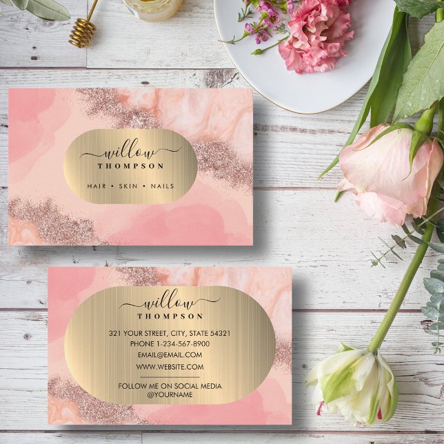  Rosa Professionell för vattenfärgen Faux guldgolv Visitkort (Blush Pink Watercolor Faux Gold Foil Professional Business Card)