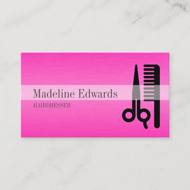 Rosa Professionell Hairdresser Snyggt Modern Visitkort (Framsida)