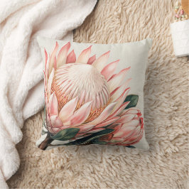 Rosa Protea Akvarell Romantisk Blomma Kudde