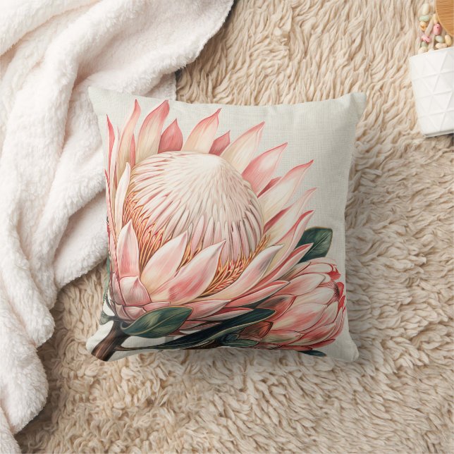 Rosa Protea Akvarell Romantisk Blomma Kudde (Filt)