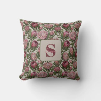 Rosa Protea Broderad Blommig Monogram Kudde