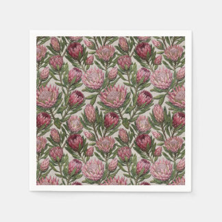 Rosa Protea Broderiliknande Botaniskt Mönster Pappersservett