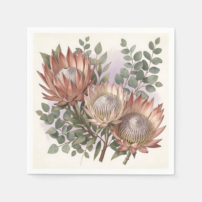 Rosa Protea Eukalyptus Botaniskt arrangemang  Pappersservett (Framsidan)