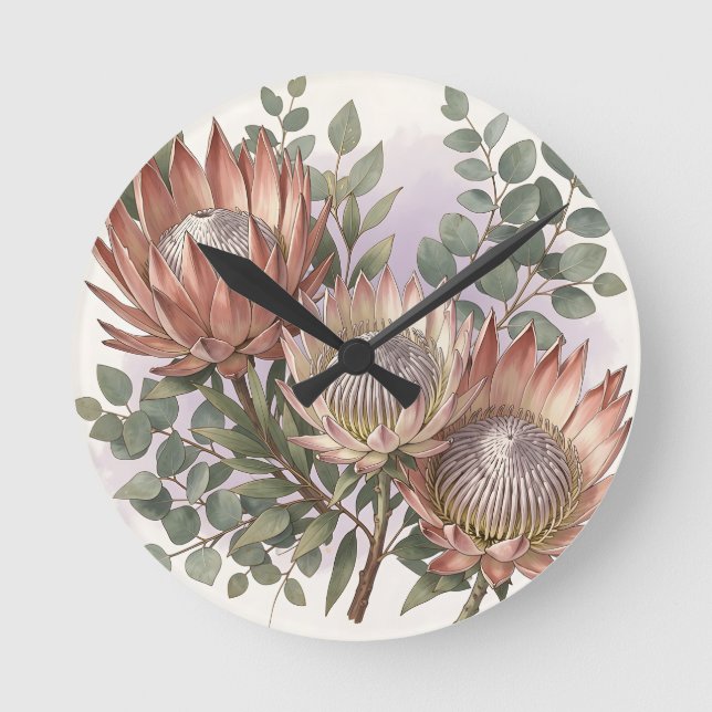 Rosa Protea Eukalyptus Botaniskt arrangemang  Rund Klocka (Framsida)