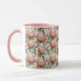 Rosa Protea Flowers Botaniskt Blommönster Mugg