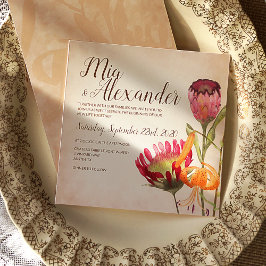 Rosa Protea Flowers och Tiger Lily Bröllop Inbjudningar