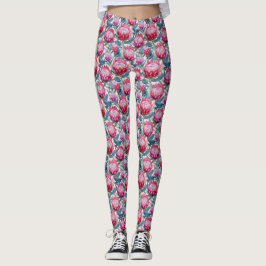 Rosa Protea Grönt Löv All-over-Print Leggings