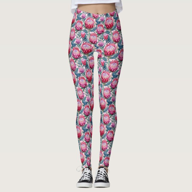 Rosa Protea Grönt Löv All-over-Print Leggings (Framsida)