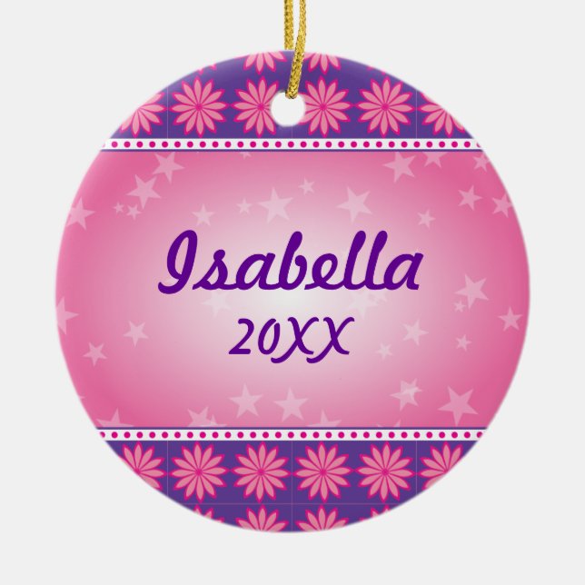 Rosa prydnad för daisyflickafoto julgransprydnad keramik (Framsidan)