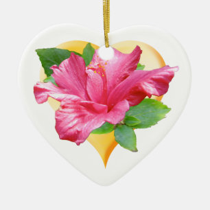 Rosa prydnad för hibiskusdrottninghjärta julgransprydnad keramik