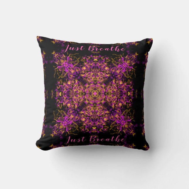 Rosa Psychedelic Bohemian Mandala Just Breathe Kudde (Framsida)