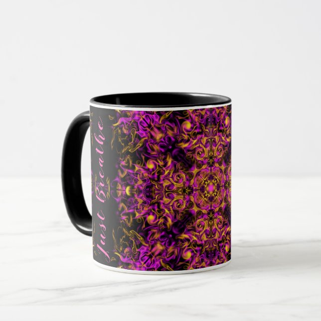 Rosa Psychedelic Bohemian Mandala Just Breathe Mugg (Framsida vänster)