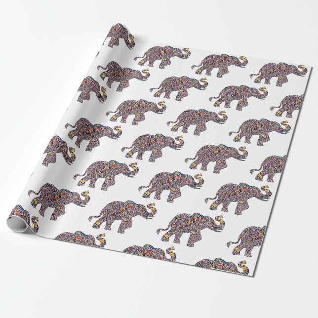 Rosa Psychedelic Cheetah Elephant Presentpapper (Utrullad)