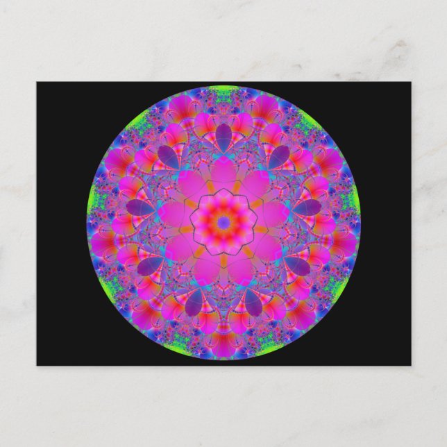 Rosa Psychedelic Mandala Vykort (Framsida)