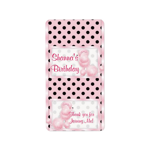 Rosa Pudel Birthday Miniature Candy pub-täckblad Adressetikett (Framsidan)