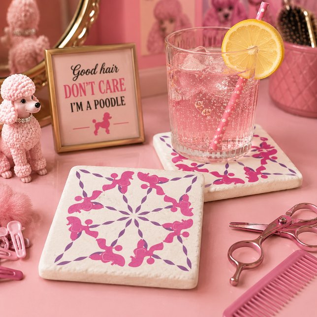 Rosa pudel coaster Roligt present till frisörsalon Underlägg Sten (Fits great in this pink concept)