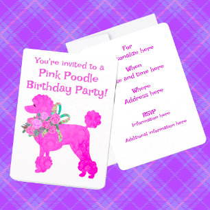 Rosa Pudel Girls Birthday Sample Call Inbjudningar