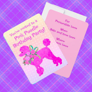 Rosa Pudel Girls Birthday Sample Call Inbjudningar