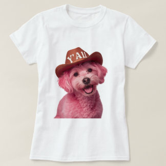 Rosa pudel i en Western stil-hatt, blandning T Shirt