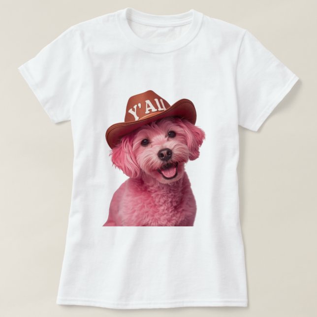 Rosa pudel i en Western stil-hatt, blandning T Shirt (Design framsida)