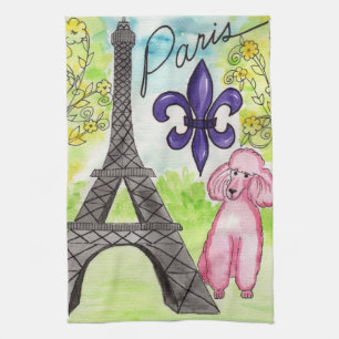 Rosa pudel i Paris Kökshandduk
